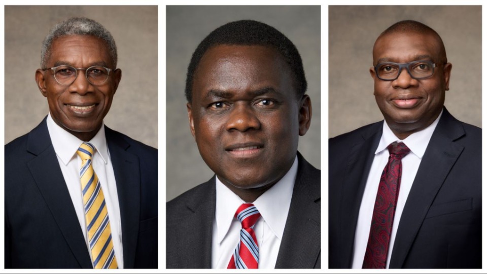 From right to left: Elder D. Martin Goury, Elder Edward Dube, Elder I. Raymond Egbo
