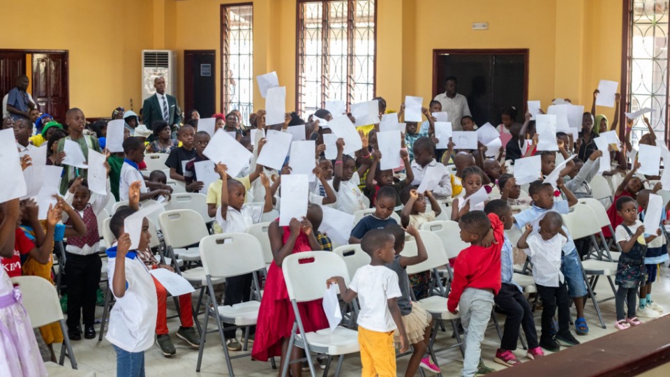 Primary-children-displaying-their-art-on-February-15,-2025,-in-Yaounde,-Cameroon.