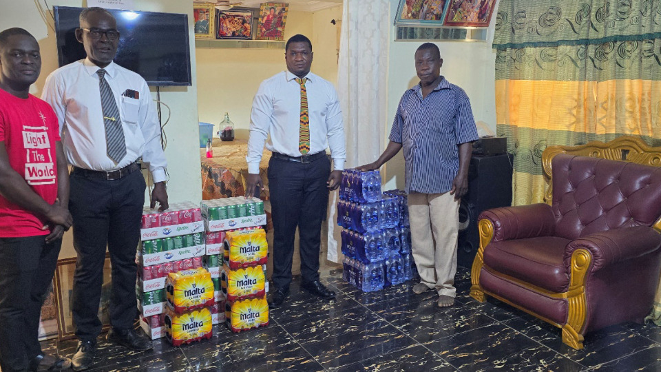 Local Church Leaders donate drinks for the Ayikuma Ngmayem Festival in Ghana on 6 September 2024.