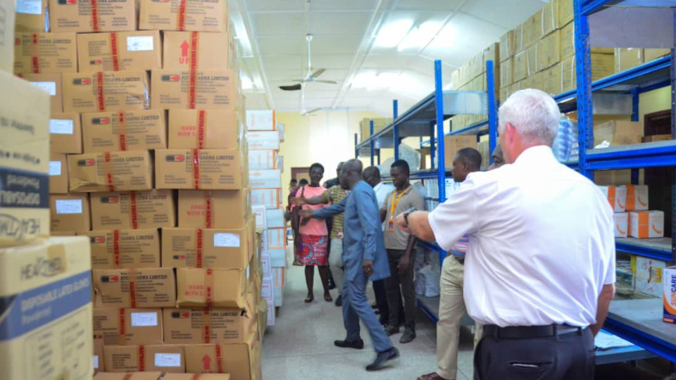 President Jacob Helland, president of the Takoradi Ghana Mission, inspects the supplies sent to the region to combat the cholera outbreak, 25 January, 2025.