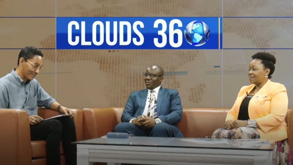 District-President-Rubona-and-Area-Organisation-Adviser,-Sister-Judith-Mhina,-are-interviewed-on-Clouds-TV-in-Tanzania-on-1-October-2021.-