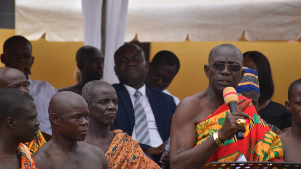 Traditional leaders celebrate and give thanks for the school renovation on 22 July, 2025.