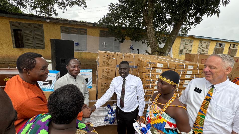 School, traditional, government, and church officials gather to cut the ribbon officially handing over the equipment on 18 August, 2025.