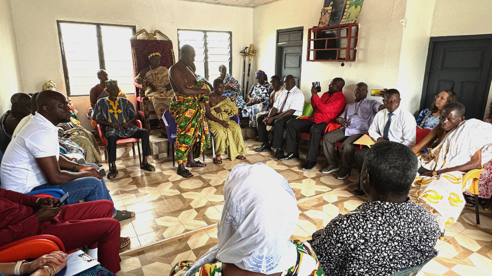 The Chief of the Gomoa Mangoase Traditional Area and other traditional leaders meet with Church officials prior to the handover ceremony on 23 Seeptember, 2025.