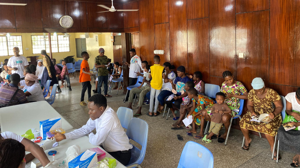 Community members in the Abeka area of Accra, Ghana attend a free health screening event on August 10, 2024