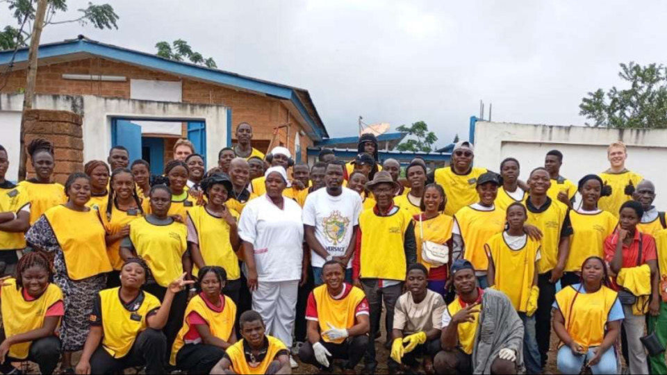 Members and missionaries of the Aboisso district following their day of service on 30 August, 2025.